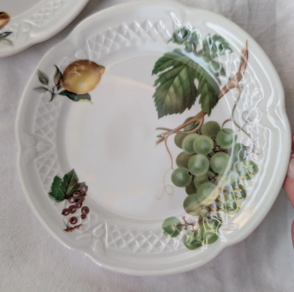 Lourioux Deshoulières France Porcelain Fruit Scalloped Canape Plates - 5